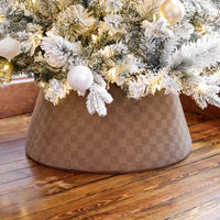 Brown Faux Suede Checkerboard Roll-Up Christmas Tree Collar - 26